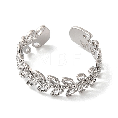 Rack Plating Leaf Brass Open Cuff Ring for Women RJEW-S413-05P-1