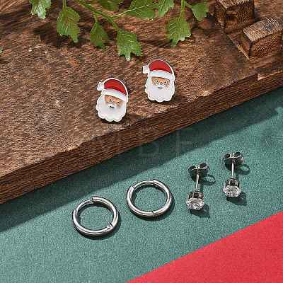 3 Pairs 3 Styles Christmas 304 Stainless Steel Hoop & Stud Earring Sets for Women EJEW-K279-16P-04-1