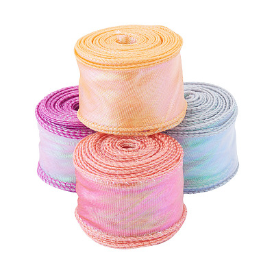 4 Rolls 4 Colors Polyester Iridescent Ribbon OCOR-TA0004-10-1