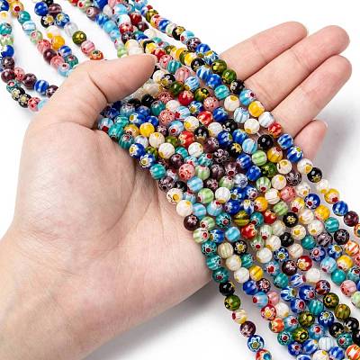 Round Handmade Millefiori Glass Beads Strands LK-R004-81-1