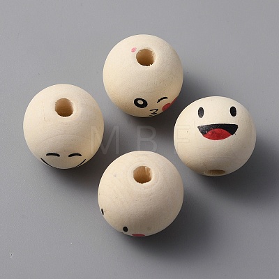 4Pcs 4 Styles Round Printed Wood European Beads WOOD-WH0036-06-1