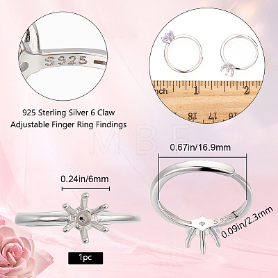 1Pc 925 Sterling Silver Adjustable Ring Findings STER-BBC0006-01-1