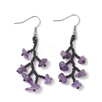 3 Pairs 316 Surgical Stainless Steel Glass Seed Beads Chip Dangle Earrings EJEW-TA00774-1