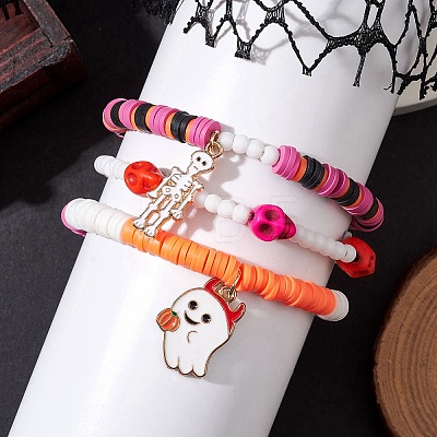 3Pcs Halloween Theme Handmade Polymer Clay Beaded Stretch Bracelets BJEW-TA00470-1