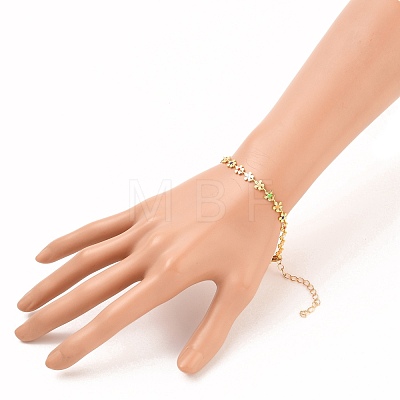 Brass Enamel Flower Link Chain Bracelets BJEW-JB05591-1