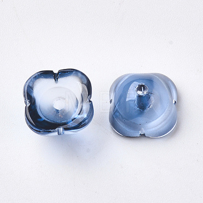 4-Petal Two Tone Transparent Spray Painted Glass Fancy Bead Caps GGLA-S054-009D-01-1