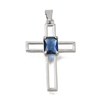 Brass Pave Blue Cubic Zirconia Pendants CU-CBA4BAF-01P-1