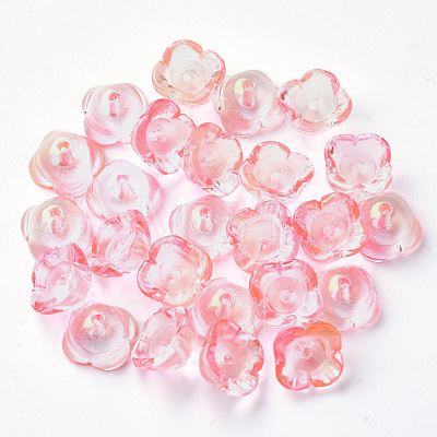 4-Petal Transparent Spray Painted Glass Bead Caps X-GGLA-S054-009B-03-1