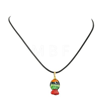 Handmade Lampwork Fish Pendant Black Waxed Cord Necklaces NJEW-JN06331-1