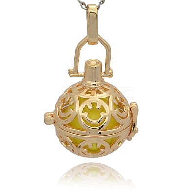 Golden Tone Brass Hollow Round Cage Pendants KK-J216-15G-1