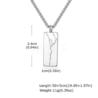 304 Stainless Steel Crack Pattern Rectangle Pendant Box Chain Necklaces for Men WGCB6AB-01-1
