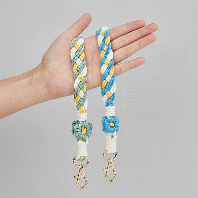 HOBBIESAY 2Pcs 2 Colors Cotton Handmade Braided Wrist Lanyard Pendant Decorations KEYC-HY0001-21-1