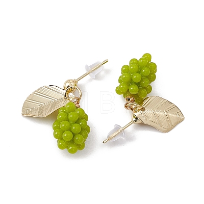 Resin Grape Shape Dangle Stud Earrings with 925 Sterling Silver Pin EJEW-E266-01LG-1