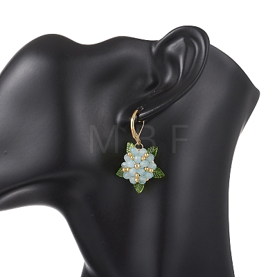 Valentine's Day Flower Natural Malaysian Jade & Glass Seed Beaded Leverback Earrings EJEW-MZ00700-1