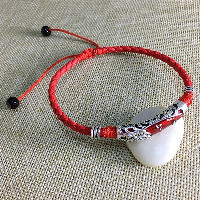 Alloy Red Enamel Tube Bead & Braided Imitation Leather Cord Adjustable Anklets for Men FS-WG1282E-01-1