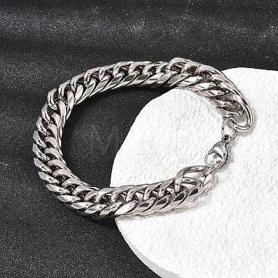 201 Stainless Steel Cuban Link Chains Bracelets for Women Men STAS-T077-21P-02-1