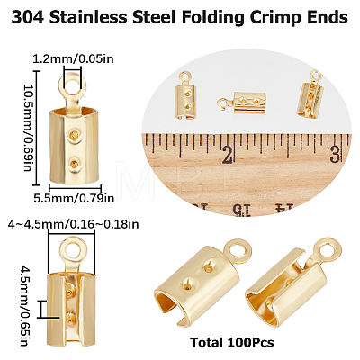 180Pcs 304 Stainless Steel Folding Crimp Ends STAS-SC0005-40B-1