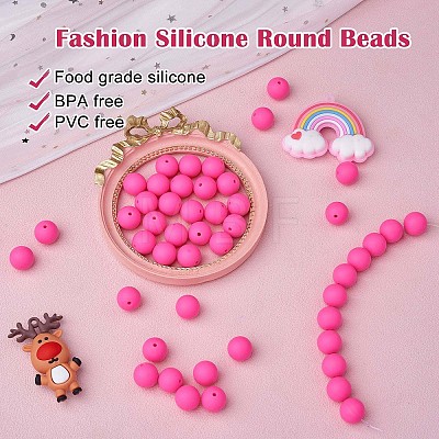 100Pcs Silicone Beads Round Rubber Bead 15MM Loose Spacer Beads for DIY Supplies Jewelry Keychain Making JX455A-1