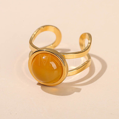 304 Stainless Steel & Natural Yellow Agate Cuff Rings FS-WGDE3F0-20-1