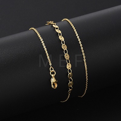 Brass Cable & Flat Sequin Chains Necklaces for Women NJEW-D302-40G-1