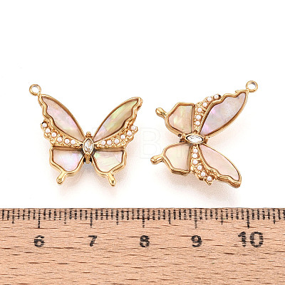 304 Stainless Steel & Shell & Rhinestone & ABS Imitation Pearl Butterfly Pendants STAS-T073-67B-G-1