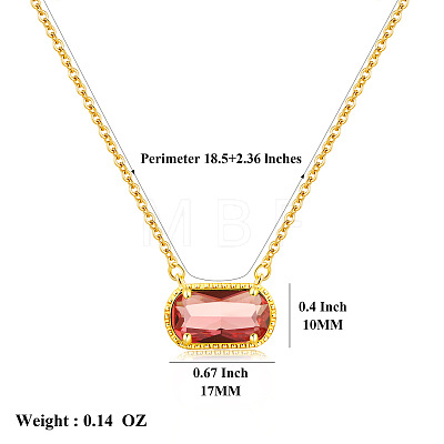 304 Stainless Steel Pave Cubic Zirconia Oval Birth Stone Pendant Necklaces for Women FS-WGC2097-12-1