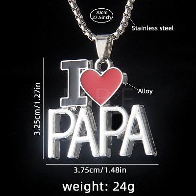 Father's Day 201 Stainless Steel & Alloy Enamel Heart "I Love Papa" Pendant Necklaces FS-WG3172B-02-1