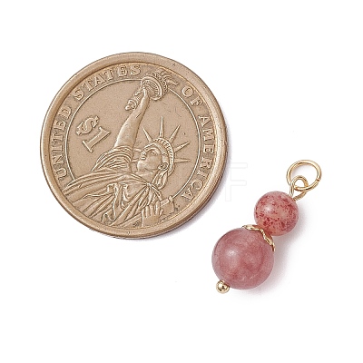 3Pcs 3 Styles Natural Carnelian(Dyed & Heated) & Strawberry Quartz & Red Jasper Round Beaded Pendants PALLOY-JF04701-04-1