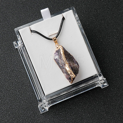 Electroplated Raw Natural Amethyst Neggets Pendant Black Wax Cord Necklaces FS-WG48460-03-1