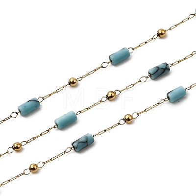 Handmade 304 Stainless Steel Synthetic Turquoise Column Link Chains CHS-L032-19G-1