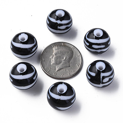 Opaque Striped Acrylic Beads MACR-S373-27B-10-1