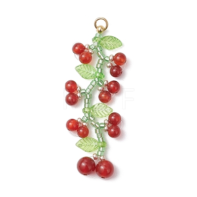 Glass Seed Beads Cherry Pendants PALLOY-MZ00820-1
