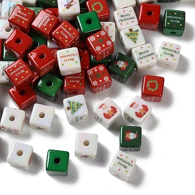 Christmas Printed Opaque Acrylic Beads OACR-D316-02B-1