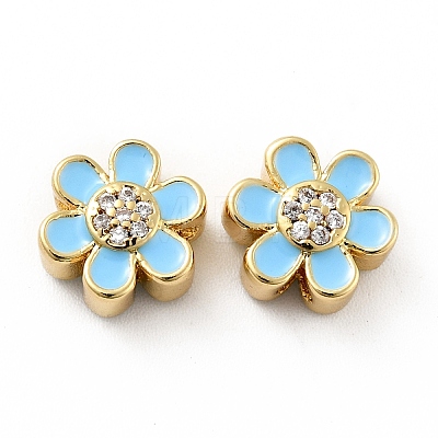 Flower Brass Micro Pave Clear Cubic Zirconia Beads KK-G419-06G-06-1