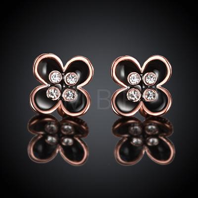 Unique Design Flower Tin Alloy Czech Rhinestone Enamel Stud Earrings EJEW-BB03366-01RG-1