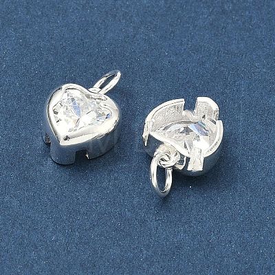 925 Sterling Silver Pave Clear Cubic Zirconia Heart Charms STER-H119-04S-1