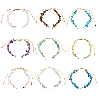 9Pcs 9 Styles Natural Mixed Stone Chip Nylon Braided Beaded Bracelet Making AJEW-BM0001-55-1