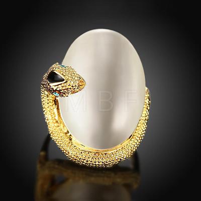 Real 18K Gold Plated Graceful Tin Alloy Cat Eye Animal Finger Rings for Women RJEW-BB01101-7A-1