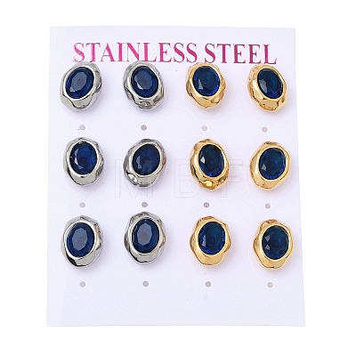 6 Pairs 304 Stainless Steel Pave Cubic Zirconia Stud Earrings SA-CBADCF0-04GP-02-1