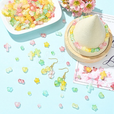 350Pcs 7 Styles Frosted Transparent Acrylic Beads OACR-YW0004-64-1