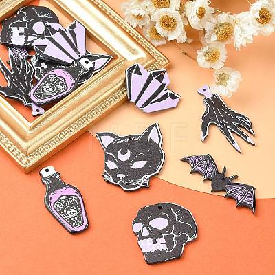 12Pcs 6 Styles Halloween Acrylic Pendants SACR-CJ0001-21-1