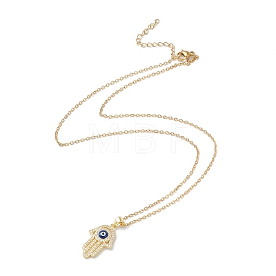 Clear Cubic Zirconia Hamsa Hand with Evil Eye Pendant Necklace X-NJEW-O125-61G-1