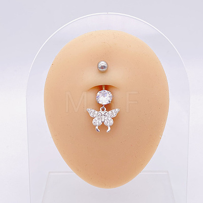 304 Stainless Steel Micro Pave Cubic Zirconia Belly Rings WGADED5-04-1