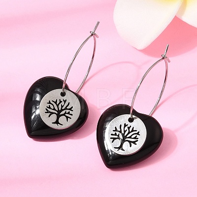 Natural Obsidian & 304 Stainless Steel Hoop Earrings for Women EJEW-G475-05P-05-1