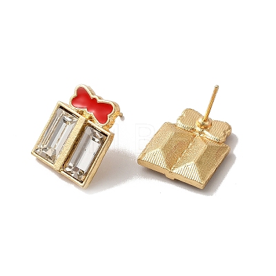 Christmas Enamel Bowknot Gift Box Alloy Glass Stud Earrings for Women EJEW-E284-07LG-1