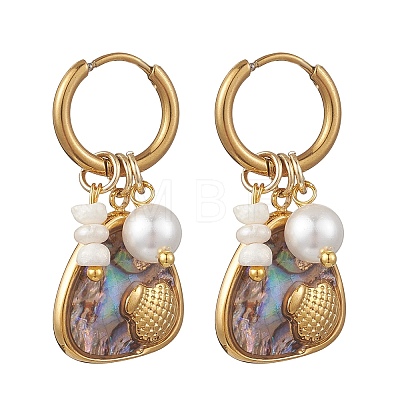 Abalone Shell Pendant Necklace & Hoop Earrings with Shell Pearl & Natural Freshwater Pearls SJEW-JS01379-01-1