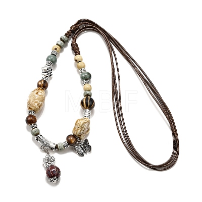 Ethnic Style Alloy & Porcelain Ceramic Beads Pendant Tassel Y Necklaces NJEW-D308-03B-1