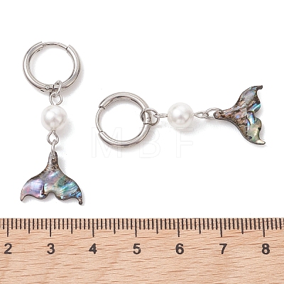 Paua Shell & 202 Stainless Steel Huggie Hoop Earrings EJEW-JE06964-02-1