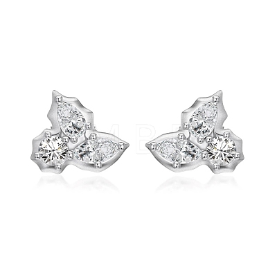 925 Sterling Silver Micro Pave Clear Cubic Zirconia Stud Earrings EJEW-K301-03P-1