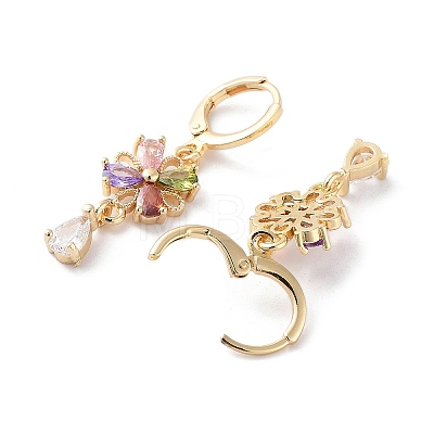 Flower Rack Plating Golden Brass Dangle Leverback Earrings EJEW-A030-03G-01-1